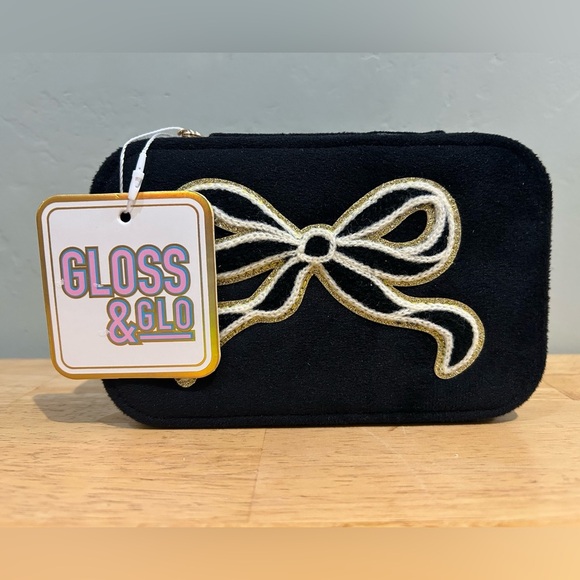 GLOSS & GLO Black Velvet Jewelry Organizer. Gold Sequin Bow. Brand New With Tags - Picture 3 of 7
